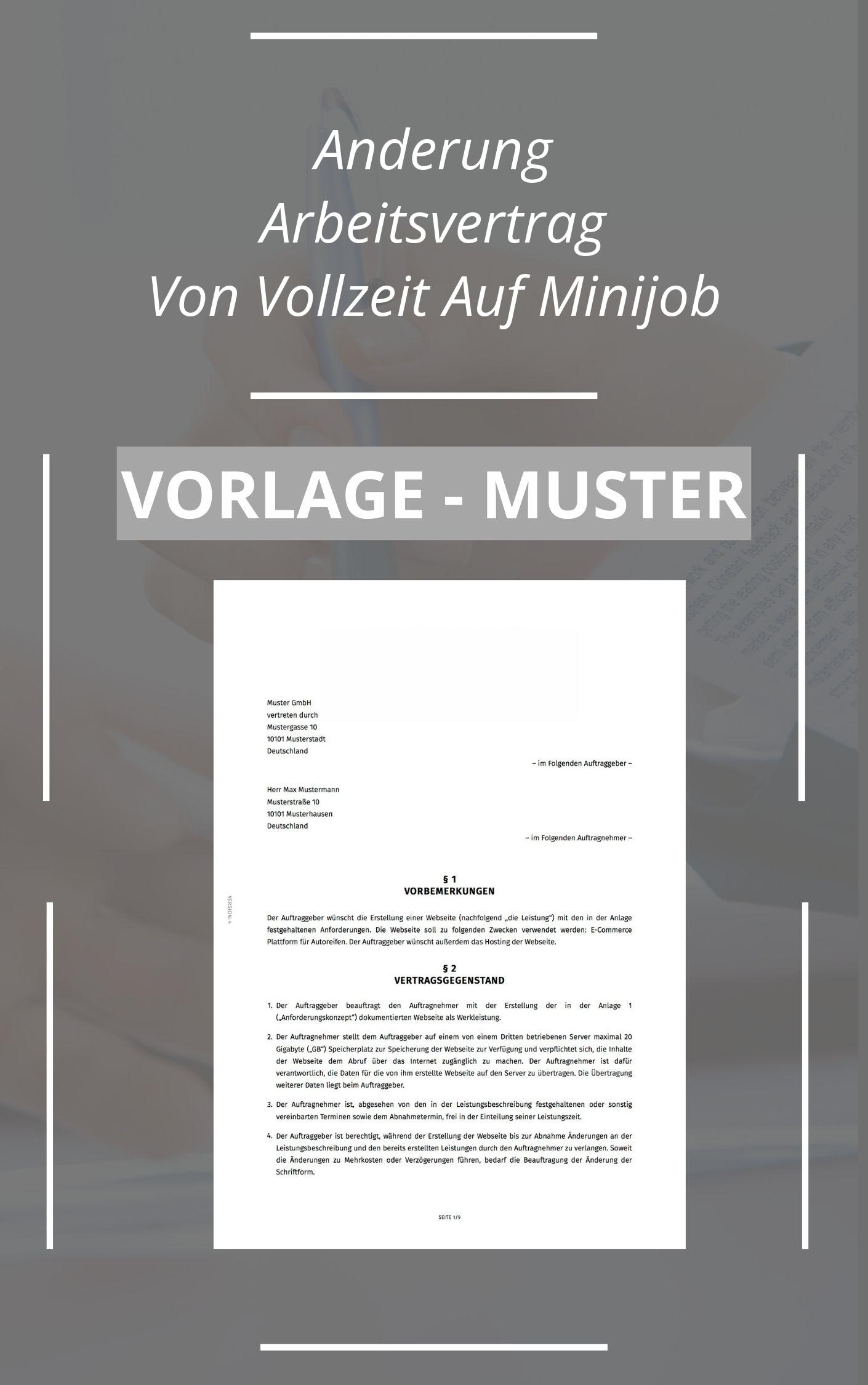 Nderung Arbeitsvertrag Von Vollzeit Auf Minijob Vorlage Muster